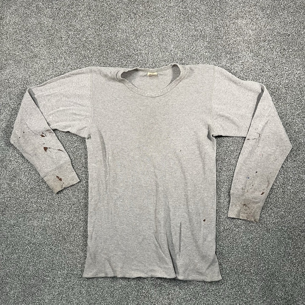 St Johns Bay Mens L Waffle Knit Thermal Shirt Gray Distressed Paint Workwear VTG